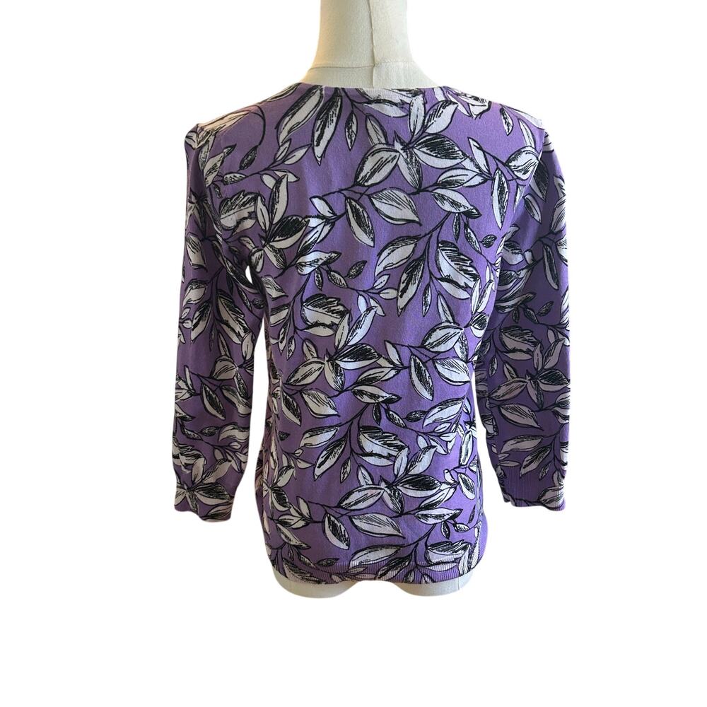 Cable & Gauge purple leaf print cardigan sweater medium cotton - Picture 3 of 6